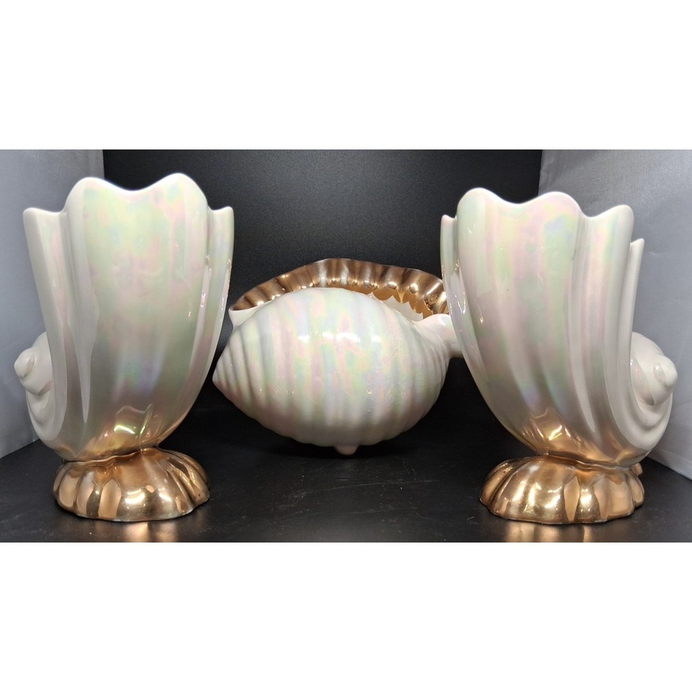 3 Vintage Lusterwear Shells With‎ Gold Trim